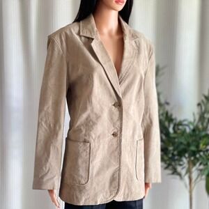 Vintage 90s St. John's Bay Women's Suede Leather Blazer Jacket Beige Size Large